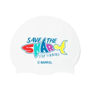 Barrel Save The Shark Silicone Swim Cap-WHITE