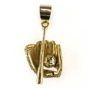 Baseball Glove & Bat Pendant in 14K Yellow Gold