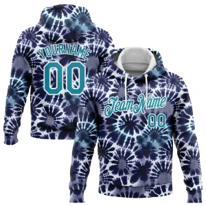 Custom Stitched Tie Dye Teal-White 3D Hippie Batik Sports Pullover Sweatshirt Hoodie