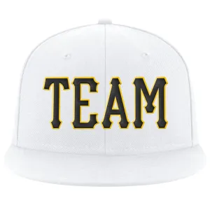 Custom White Black-Gold Stitched Adjustable Snapback Hat