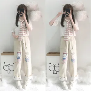 Cute bear embroidered casual pants  PL52532