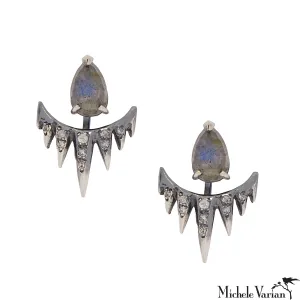 Labradorite Pear Earrings With Diamond Spike Ear Jackets