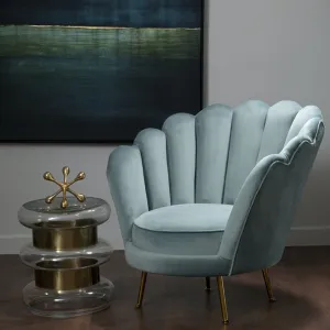 Light Blue Plush Velvet Scalloped Accent Chair