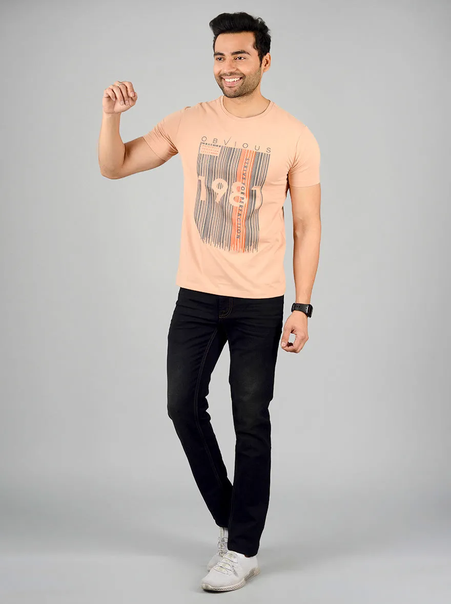 Light Peach Printed Slim Fit T-shirt | JadeBlue