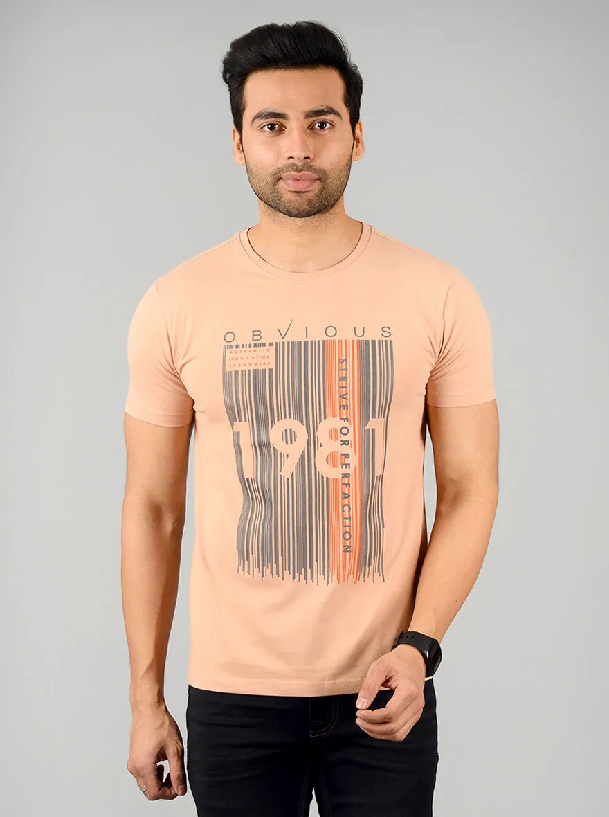 Light Peach Printed Slim Fit T-shirt | JadeBlue