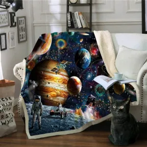 Planet Star Bedding Universe Outer Space Sherpa Fleece Blanket